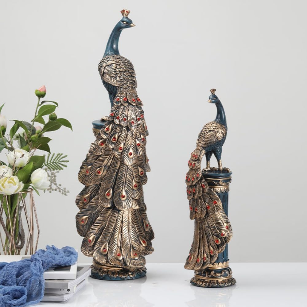 クジャク   置物 装飾品 現代工芸品美術品 楽天市場】孔雀 彫刻品 現代彫刻 置物 モダン 樹脂工芸品