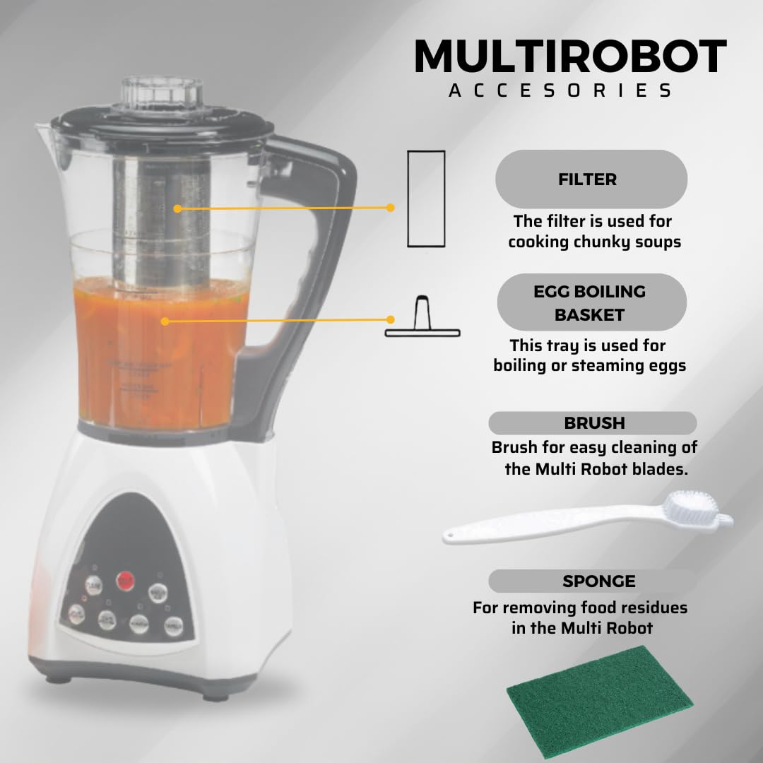 MULTI ROBOT Soupière électrique, Multifonction Blender Smoothie Maker, 1700 ml, Remuer, fouetter et cuisiner, puissant processeur alimentaire ultra-compact, Idéal pour les soupes (1 Multi Robot + Set)