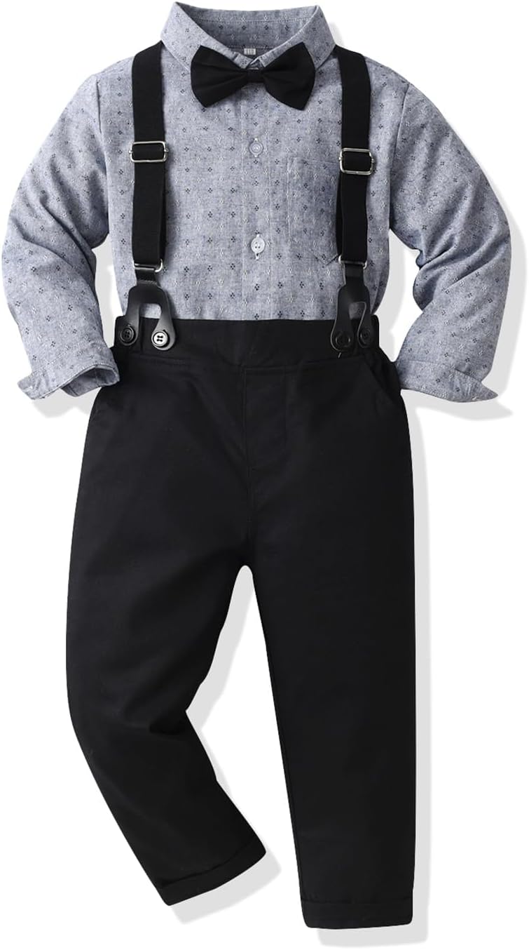 SALNIER Toddler Boy Suit Baby Boys Wedding Dress Outfit Formal Gentleman Clothes Set Dress Shirt Bowtie Suspenders Pants