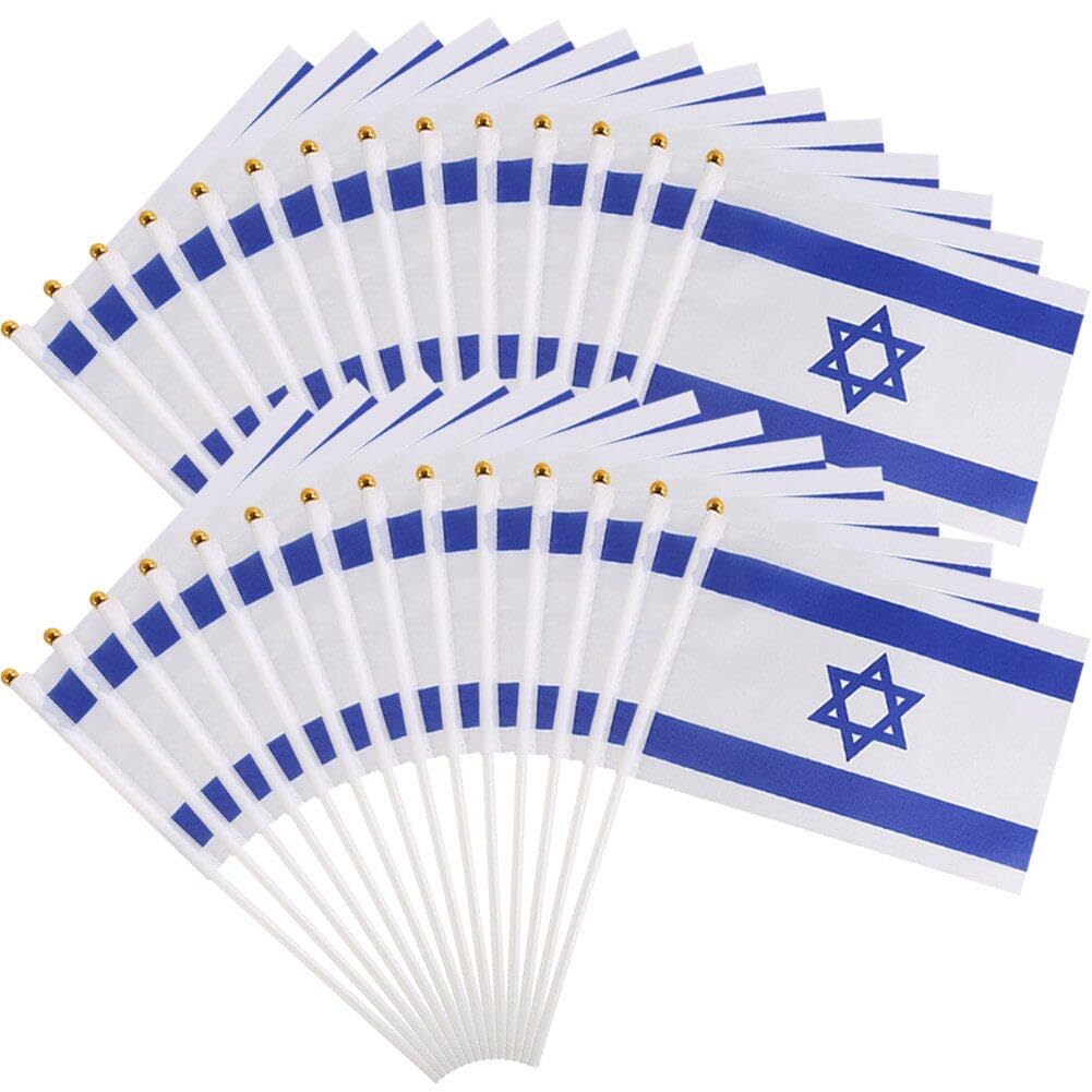 Lpitoy As Shown 50Pcs Israel Small Hand Waving Flag 14 * 21Cm Israel National Flag Hand Held Waving Flag With Plastic Flagpoles For Outdoor