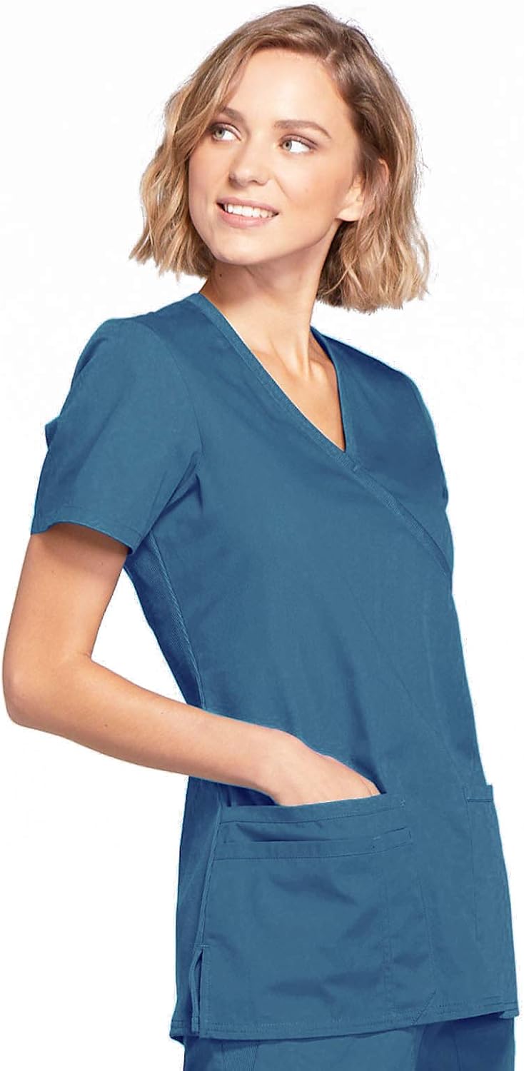Cherokee WW Originals Scrubs for Women Mock Wrap Nursing Scrub Top | 3 Pockets, Durable Fade-Resistant Fabric, Slim Fit, Rib-Knit Side Panels, Hidden Instrument Loop, Side Vents, Easy Care