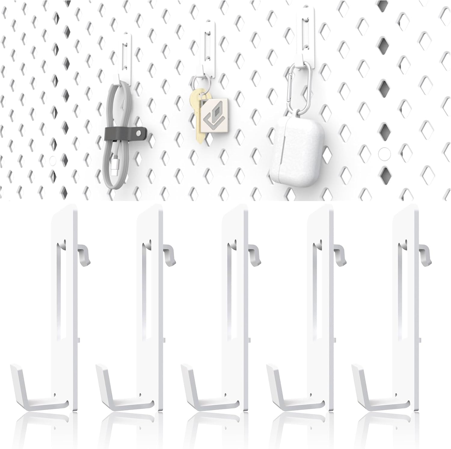 Dezctop D-Board Hooks Organizer Accessories, Functional Strong Hook Steel Bracket Holds up to 1.1 lbs, Quick-Mount for Bifrost Series Computer Desk Home Office Table Declutter Storage, White