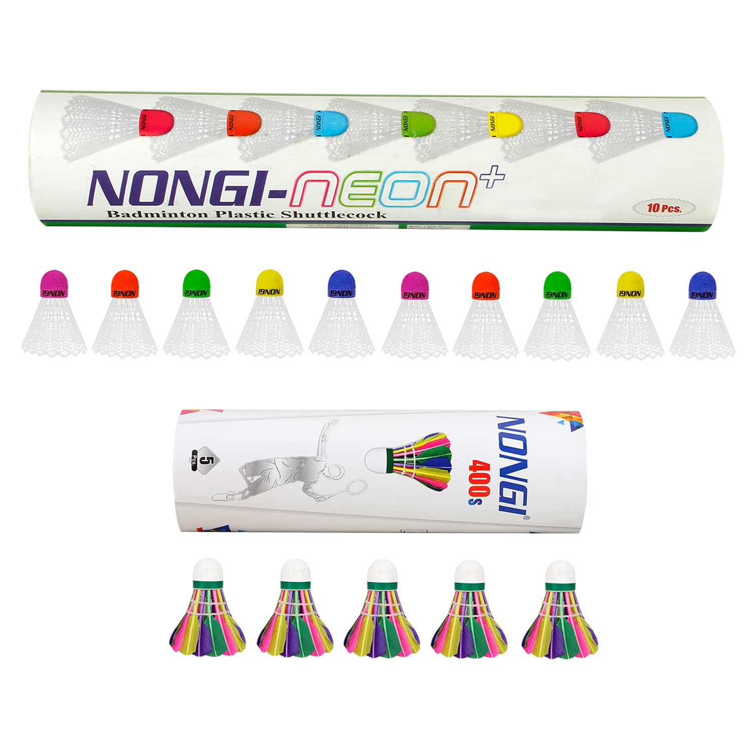 NONGI Combo Shuttle Pack of 15 Shuttlecocks Neonplus (10 Multicolored Cork Plastic),400s(5 Colored Feather) for Outdoor Indoor Badminton Sports (B098X6SKHG) Amazon Price History, Amazon Price Tracker