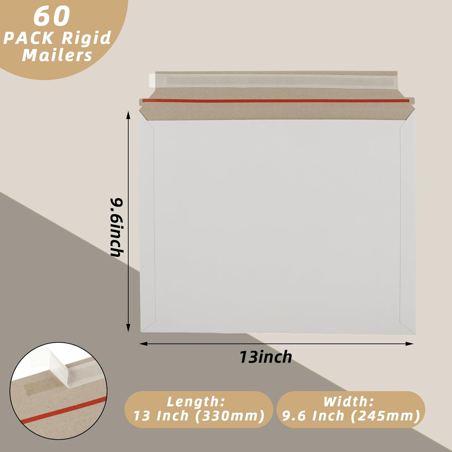 RHBLME 60 Pack Rigid Cardboard Envelopes, 13x9.6 Inch Self-Seal White Photography Mailers for Shipping CD, Photos, Documents, Files - Image 2