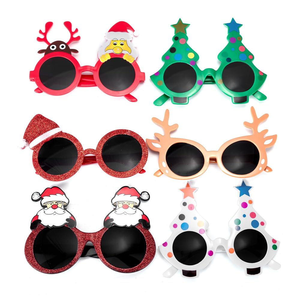 Azonee Christmas Sunglasses, 6 Pcs Creative Funny Eyewear, Ideal Christmas Gift Set, for Adult Kids Gift Christmas Holiday Party Favor Supplies