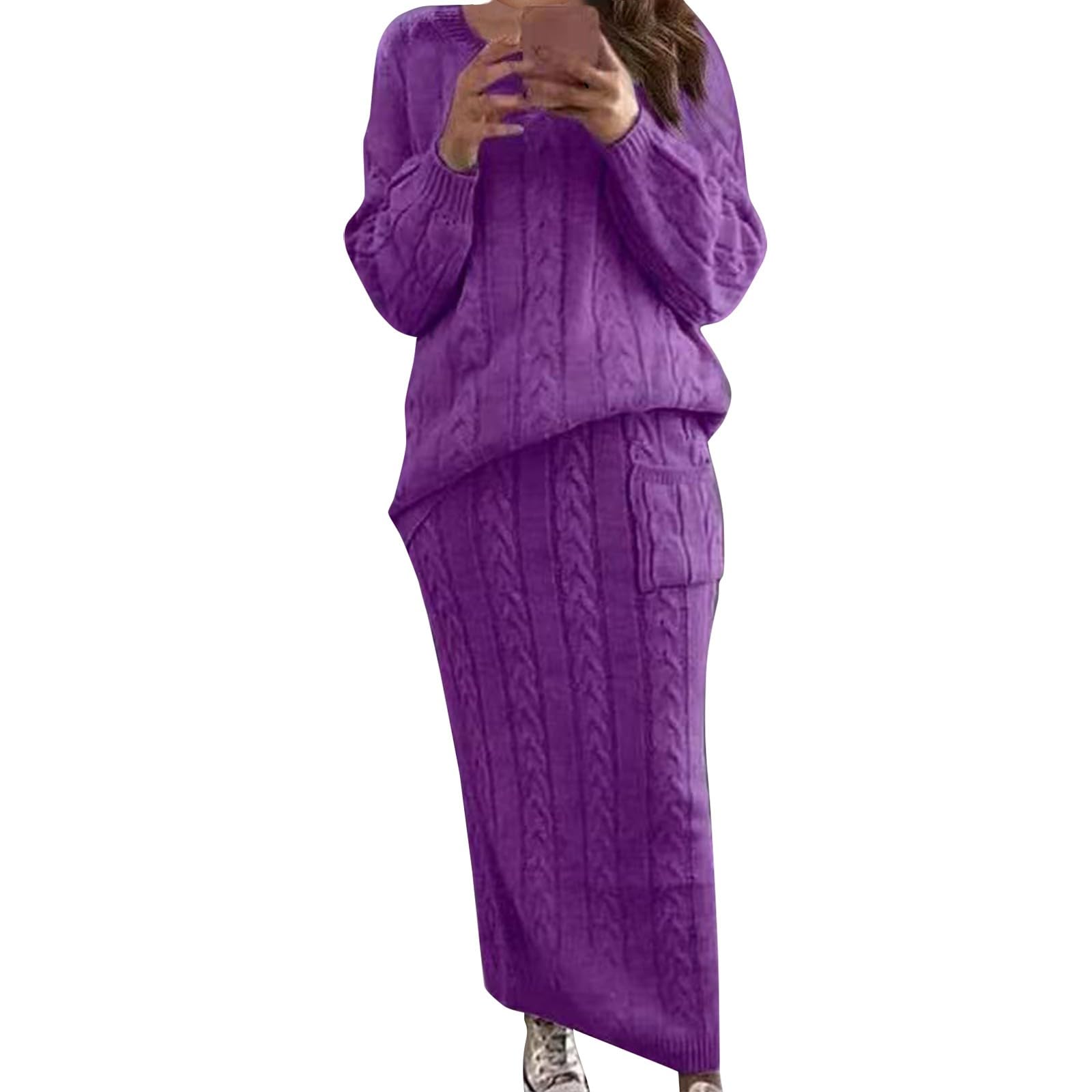 Strickanzug Damen Set Winter Elegant Mit Rock Hosenanzug Damen Festlich 2 Teiler Große Größen Zweiteiler Warm Strick Anzug Frauen 2 Teilig Kleid Freizeitanzug Kuschelig Hausanzug Plus Size