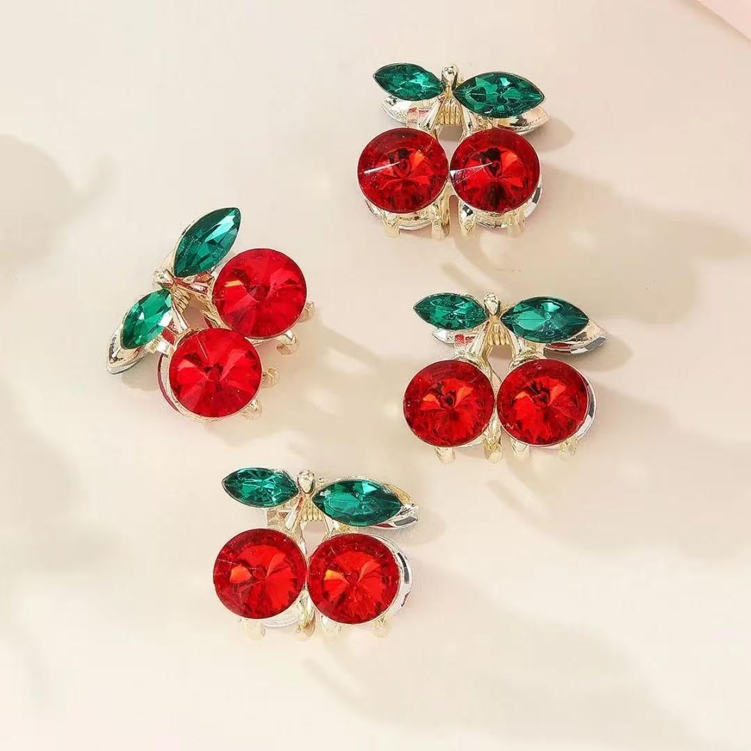Mini Claw Clips for Women Girls Hair Clips Set, Gold Starfish and Cherry Claw Clip, Elegant Wedding Hair Accessories, Sturdy For Everyday Styling (6 Pcs Mini Cherry) image 2