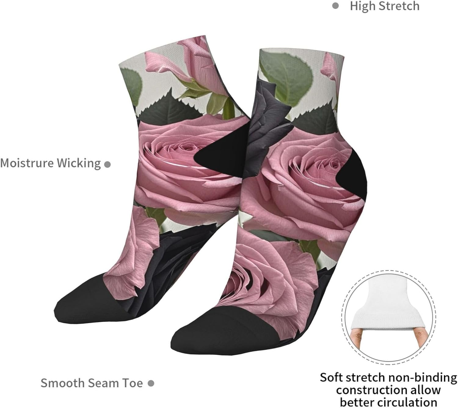 Women Men Breathable Warm Boot Socks Rose Color Blush and Black Calf Socks for Hiking Work