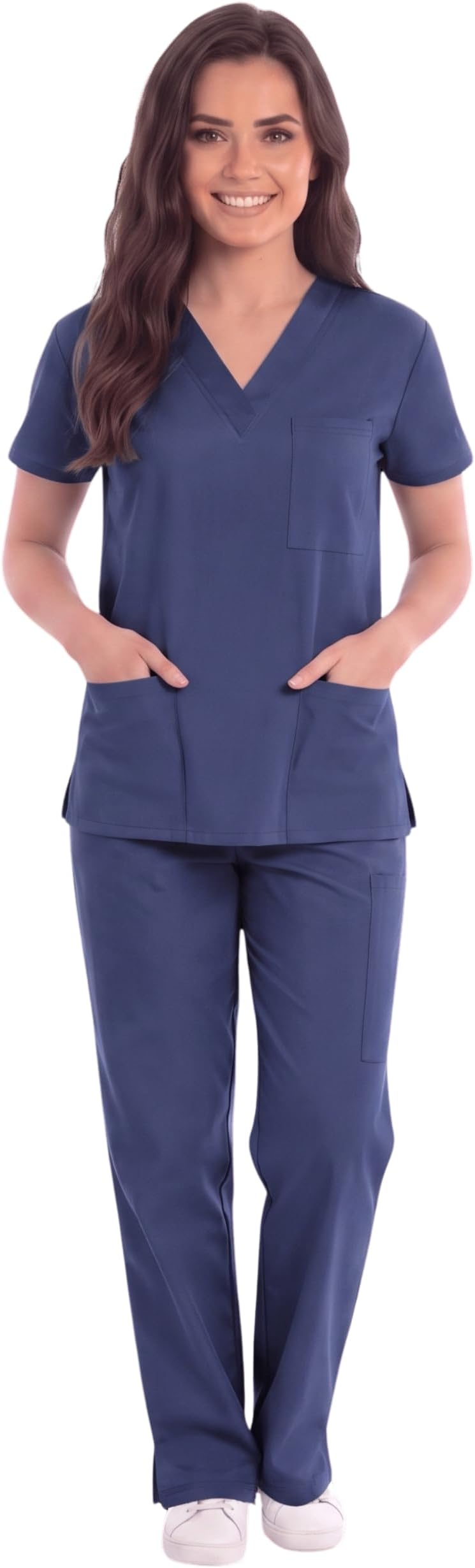 Women's Medical Scrubs Set, 6-Pocket V-Neck Top & Cargo Pants, Cotton Blend Nursing Uniform