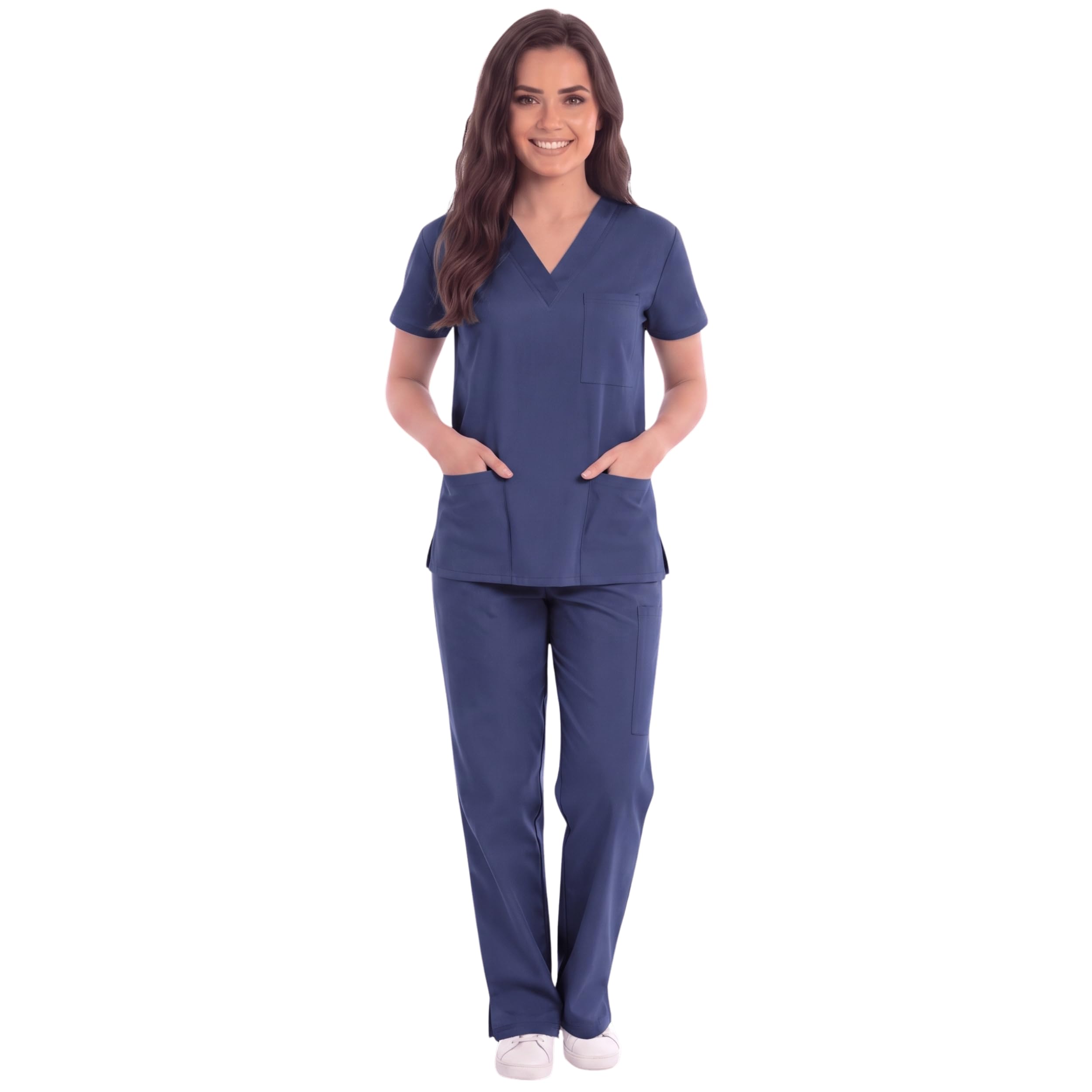 Just Love Women's Medical Scrubs Set, 6-Pocket V-Neck Top & Cargo Pants, Cotton Blend Nursing Uniform