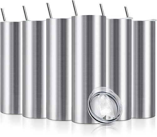 XccMe - Vaso delgado de 20 oz de acero inoxidable con doble pared aislante delgada y con tapa, vasos delgados con popote, para regalo de taza de