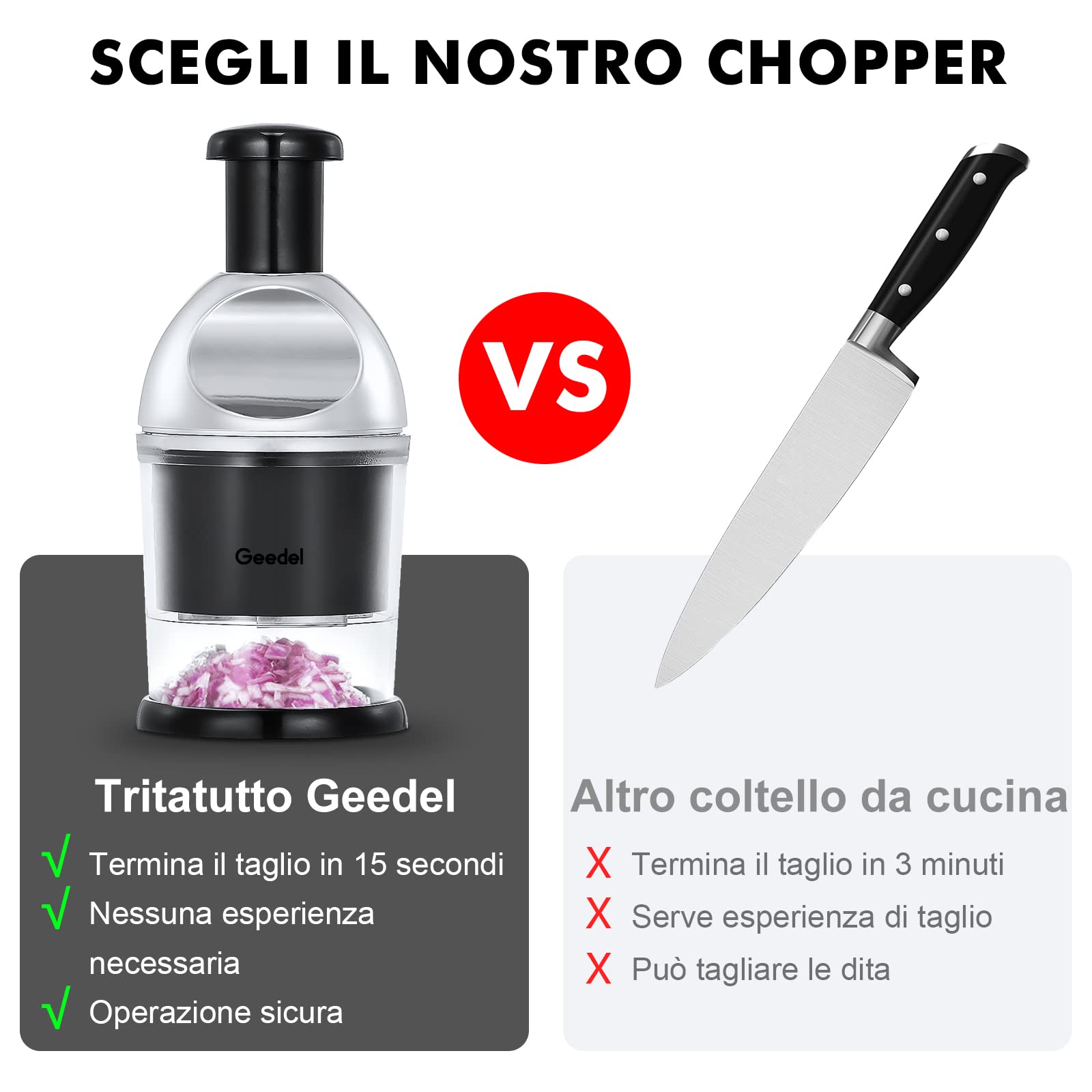 Geedel Tritatutto Manuale, Tritatutto Verdure Slap Chopper Facile da Pulire e Taglio Veloce, Tritatutto per Cipolle per Noci, Aglio, Insalata e Altro