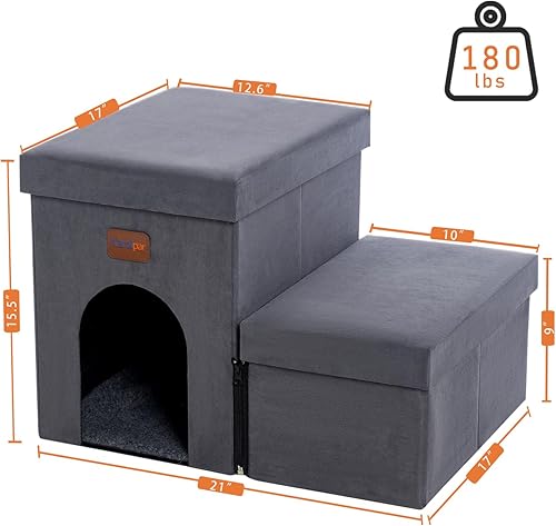 Miniatura 2 de Escaleras para perros con almacenamiento y condominio, escalones para perros de 2 escalones para cama alta, sofá y automóvil, escalones plegables