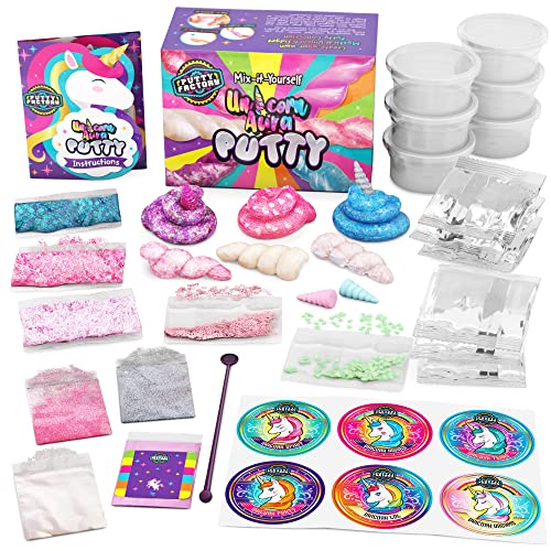 Original Stationery Unicorn Aura Putty, Mystical Glow in The Dark Putty Kit, Stress Putty for Kids, Soft Therapy Putty with Glitter, Complete DIY Unicorn Putty Set, Idea and Slime Kits 8-10