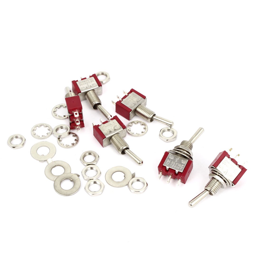 6Pcs AC suitablevoltageV 2A suitablevoltageV 6A ON-PFF-ON 3 Way SDPDT 3 Pins Toggle Switch