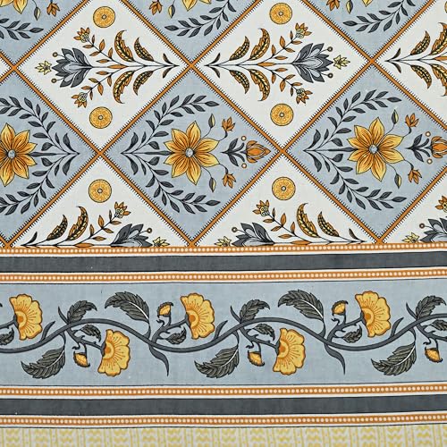 Image of 100% Cotton Single Bedsheet with 1 Pillow Cover | 240 TC Pure Cotton Flat Bed Sheet | Traditional Jaipuri Printed Bedding Set | Soft & Breathable | 60 x 90 Inch (Rangmahal Single 53)