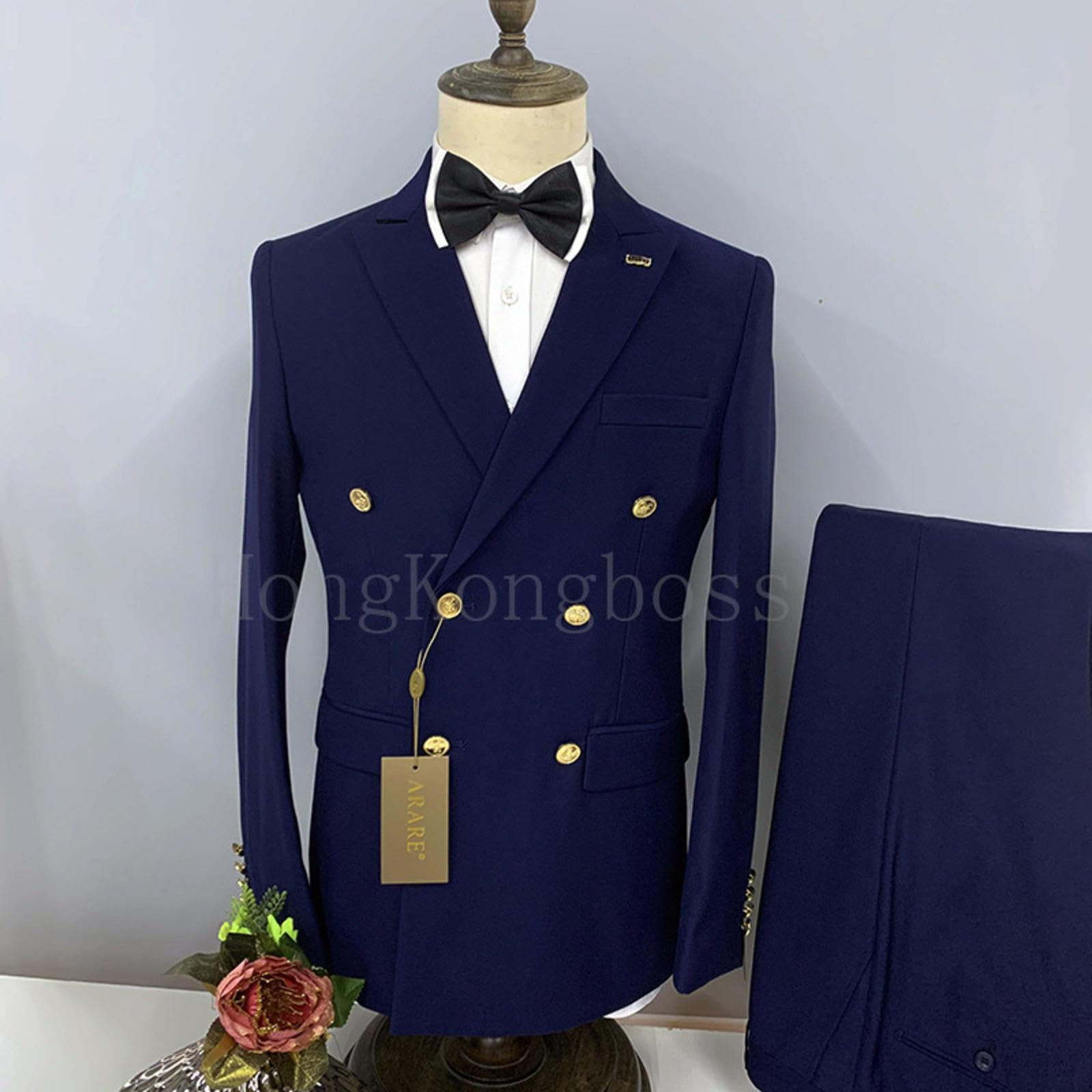 2 szt. Zestaw garniturów Marynarka Kurtka Spodnie/Moda męska Casual Business Dwurzędowe formalne ubranie ślubne pana młodego