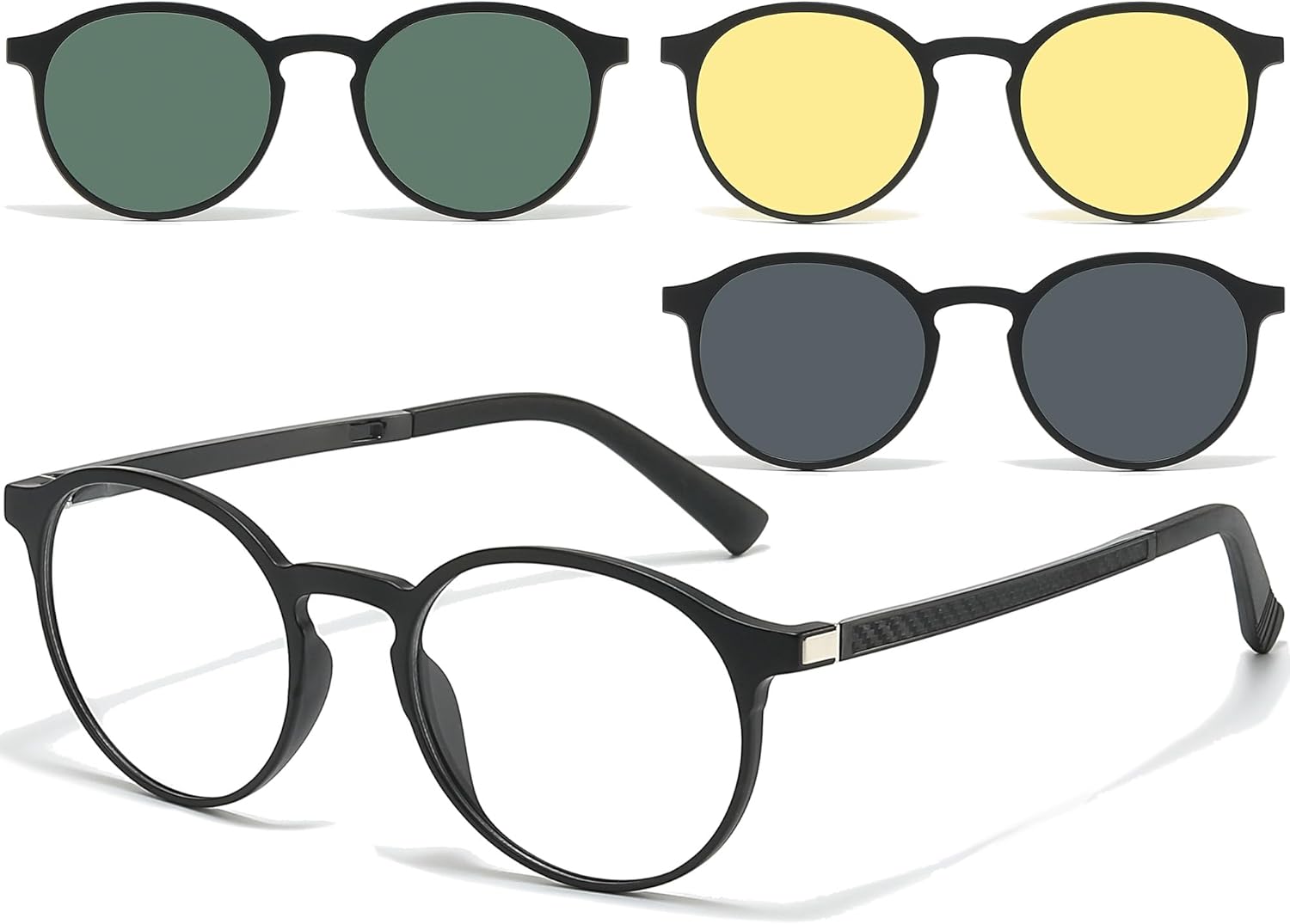 Retro Round Glasses Frame for Men Women With 3 in 1 Polarized Magnetic clip on Sunglasses Eyeglasses Optical Eyewear