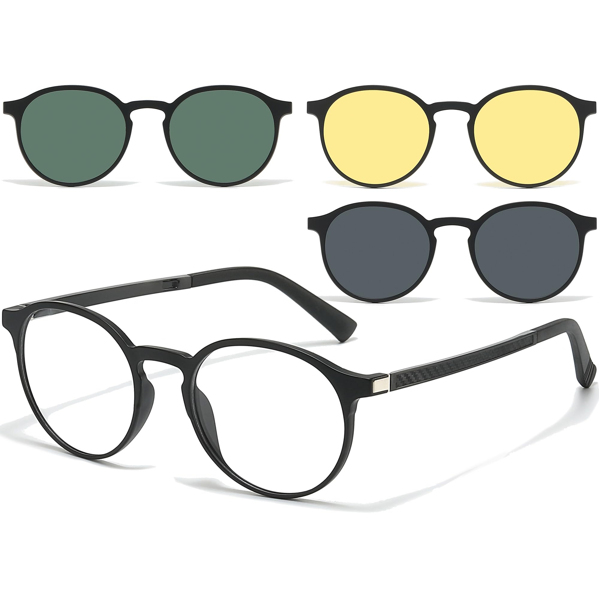 Retro Round Glasses Frame with Magnetic Clip-on Sunglasses
