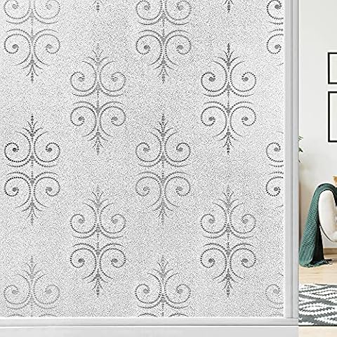 LEMON CLOUD Privacy Window Film Vintage Patterned Static Frosting Film Glass Cling Removable Opaque Film Anti-UV for Kitchen Bathroom Home 90x200cm Cover