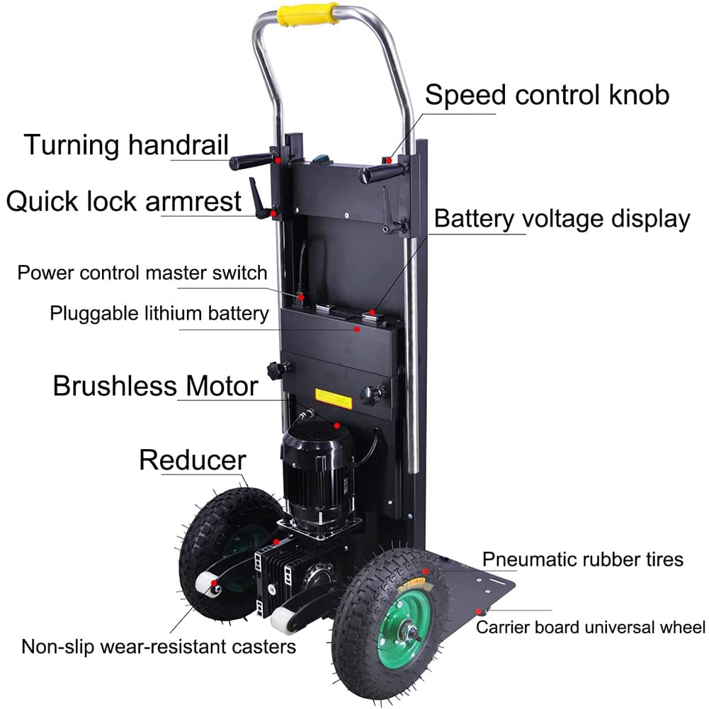 Carrello Saliscale Elettrico, Carrello A Mano Pieghevole su e Giù per le Scale con Carico 200Kg, Carrello Risparmio di Manodopera con Batteria Rimovibile 48V / 22Ah / Nero / 850W