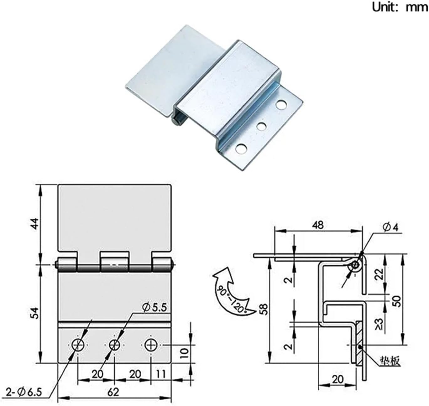 Industrial Machinery Equipment Cabinet Door Hinge Large Size Non-Hole Welding Exposed Iron 1Pcs