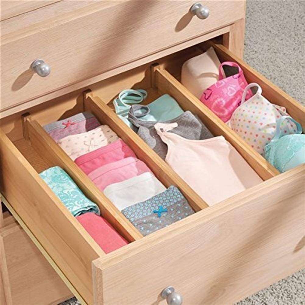 Chillers Divisori per cassetti Regolabili in bambù, Organizer per cassetti da Cucina, a Molla, cassettiera, Bagno, Camera da Letto, cassetto per Bambini, scrivania