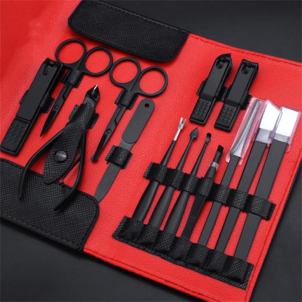 Juego de cortaúñas de Acero Inoxidable para Hombre, Tijeras Grises para uñas, acanaladuras, pedicura, Herramientas domésticas para uñas, Juego para Mujer, Color Negro.