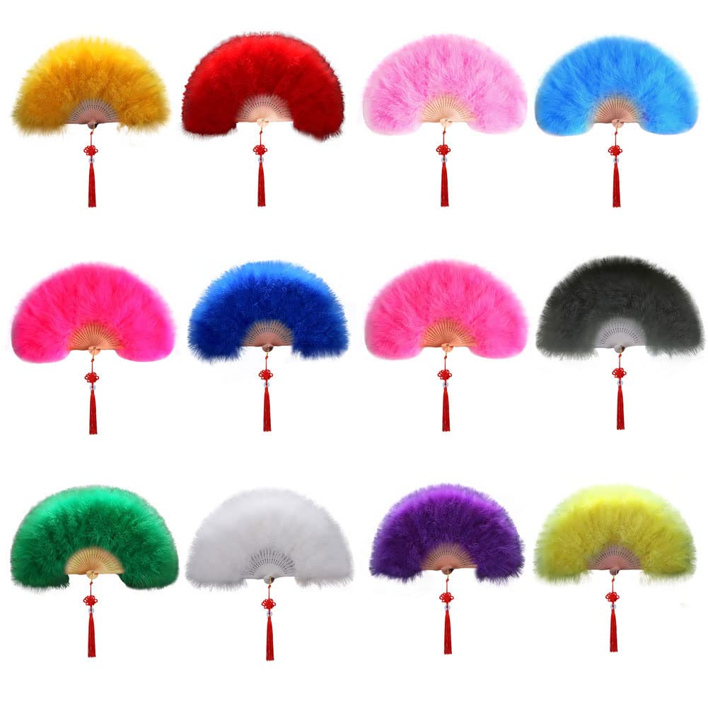 Eforcase Vintage Feather Fan Flapper Dance Marabou Feather Fan Flapper 1920s Folding Fan Hand Fan for Costume Tea Party Wedding