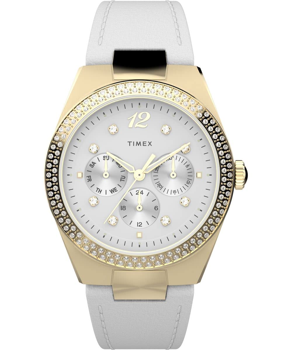 TIMEX Leather Womens Simone Multifunction 38Mm Analog Watch - White Strap White Dial Gold-Tone Case, White (B0BZWKTN4S) Amazon Price History, Amazon Price Tracker