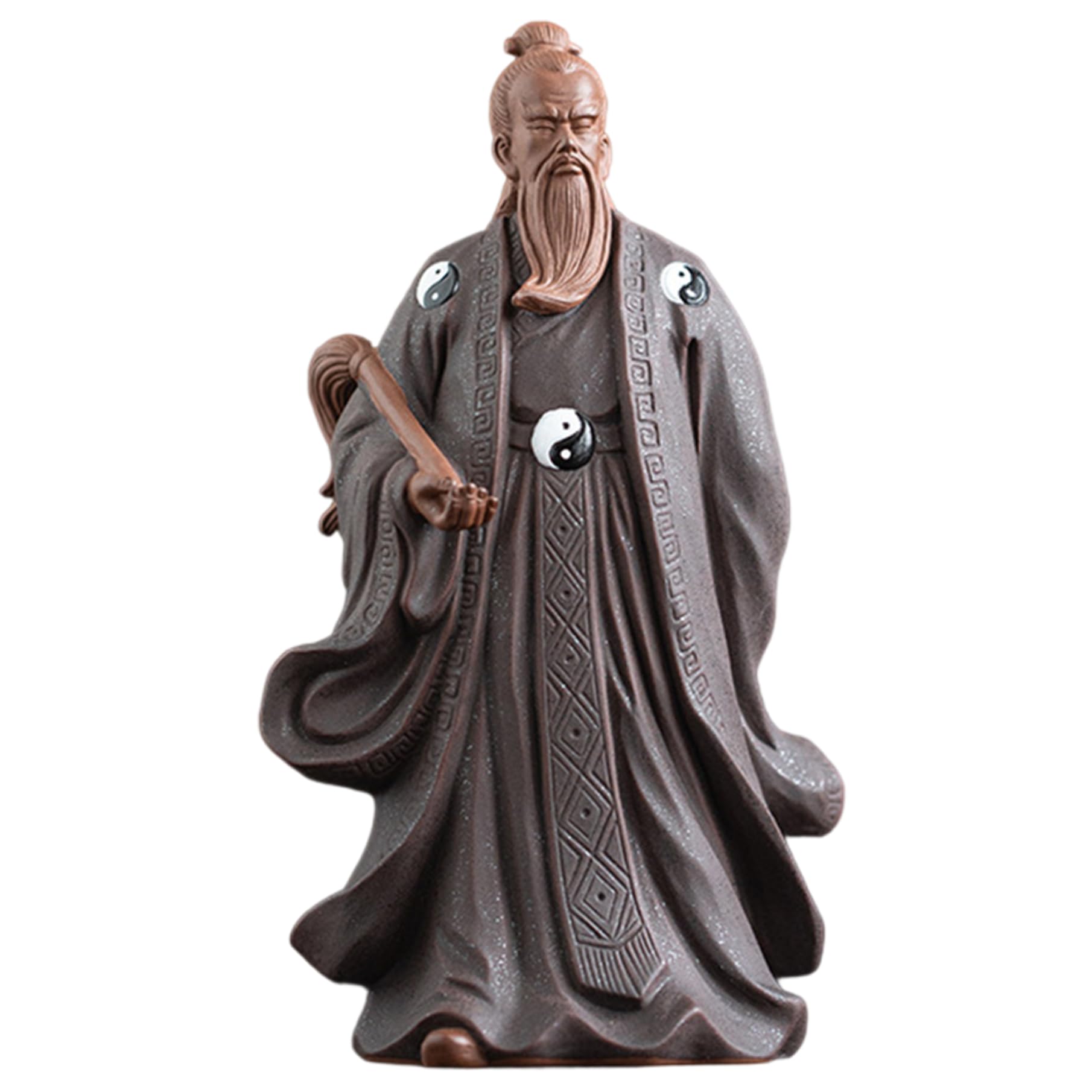 Statue maître taoïste en argile violette pour bureau et salon feng shui