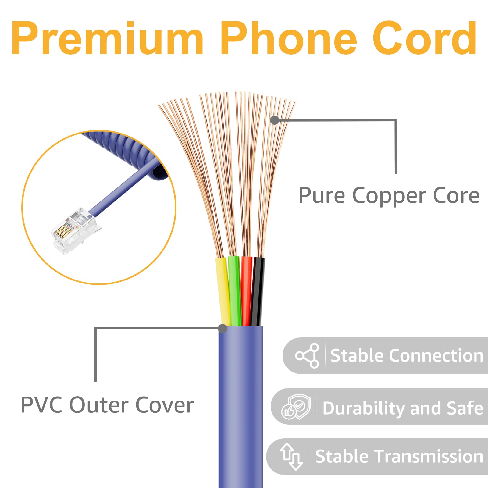 Cavo Telefonico Spirale RJ9 5m Uvital | Per Ricevitore Fisso | 4P4C Rosso