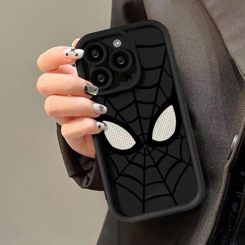 Image of COVERLY Cartoon Back Case Cover Compatible for iPhone 12 Pro | Hot 3D Spidey Face Mask Super Hero | 360 Camera Protection | Spider Cute Cool Fun Soft Liquid Silicone Phone Case Cover (TPU | Black)