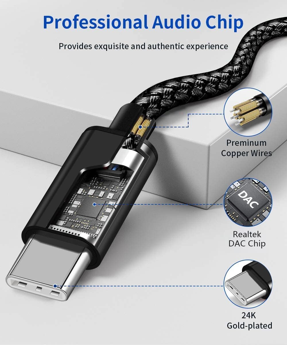 USB-C-auf-3,5-mm-AUX-Audiokabel mit Ladung, 2-in-1-USB-C-auf-3,5-mm-Auto-Stereo-Headset-Audiokabel mit PD 18 W Ladung, kompatibel mit iPhone 16/15, Samsung Galaxy S24/S23/S23+/S22, Google Pixel 8 7