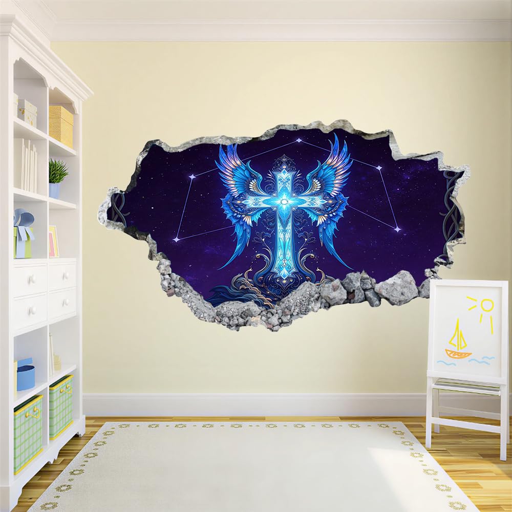 3D Wandtattoo Durchbruch Wanddeko Kreuzflügel Wanddurchbruch sticker Wandbild Wandsticker Weltraum Wohnzimmer Wanddeko Wandaufkleber für Kinderzimmer Mädchen Teenager Zimmer