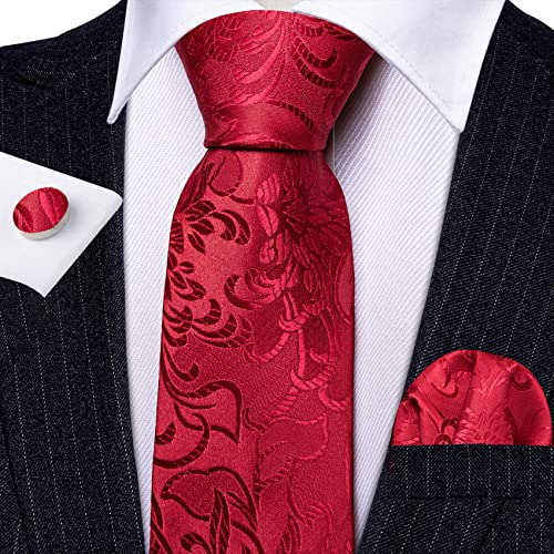 Image of Barry.Wang Flower Ties for Men Handkerchief Cufflinks Set Wedding Necktie Set Party