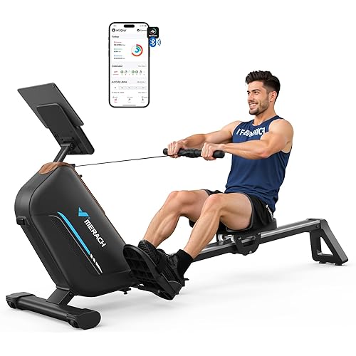 MERACH Rowing Machines for Home, Powerful Electromagnetic Row Machine with 51.2" Extended Rail, 16-Level Handle Resistance Adjustment Rower, 350 LBS Load Capacity, Ergonomic Comfort Seat, Easy Storage
