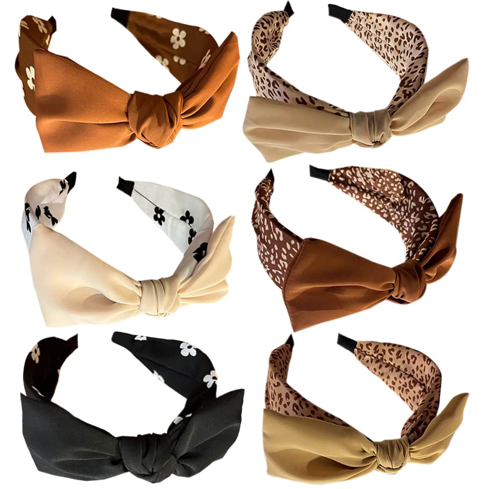 6Pcs Alice Diademas Mujeres Nudo Cruzado Bandas De Pelo De Tela Ancha Headwear Moda No Slip Hair Hoop Elástico Hair Wrap Turbante Accesorios Para El Cabello Para Las Mujeres Uk (Leopard1
