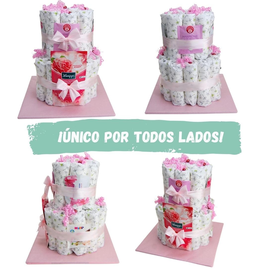 myBambini ® Tarta de Pañales para MAMA Y BEBÉ - Niños y Niñas - Unisex Neutro - Regalo de Nacimiento - Fiesta de Bebé - Productos para Bebé - Pañales - Cesta de Regalo - Comprar Tarta