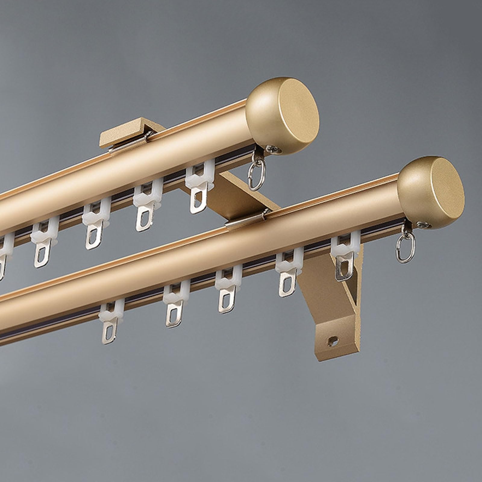 Wall Mount Silent Curtain Track Room Divider Double Curtain Rod Heavy-Duty Aluminum Rail for Bedroom/Living Room/Window/Hotel(Gold,1.3m/4.3ft)