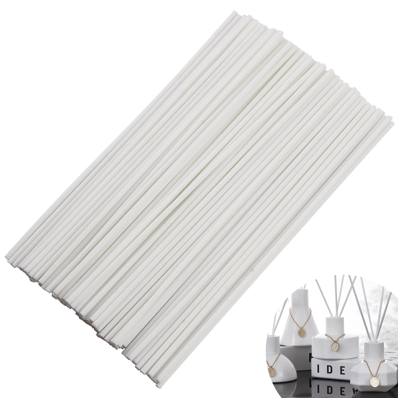 100 Piezas Varillas difusoras de Fibra de Repuesto, Varillas difusoras de Aceite Esencial, Repuesto para Difusores de Aroma, Ecológicas, Blancas, 20cm x 3mm