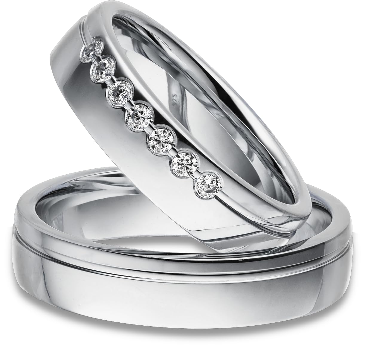 Kolibri Rings Paarpreis Silber Eheringe Rhodiniert 7 Zirkonia Steine Trauringe Partnerringe Freundschaftsringe - Gravur und Etui