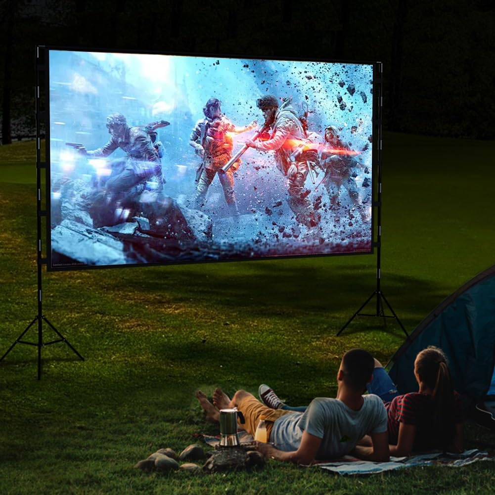Schermo di Proiezione Pieghevole per Esterni 4K Ultra HD, Schermo di Proiezione Mobile da 84/100/120 Pollici con Supporto per Campeggio, Feste(84"(16:9))