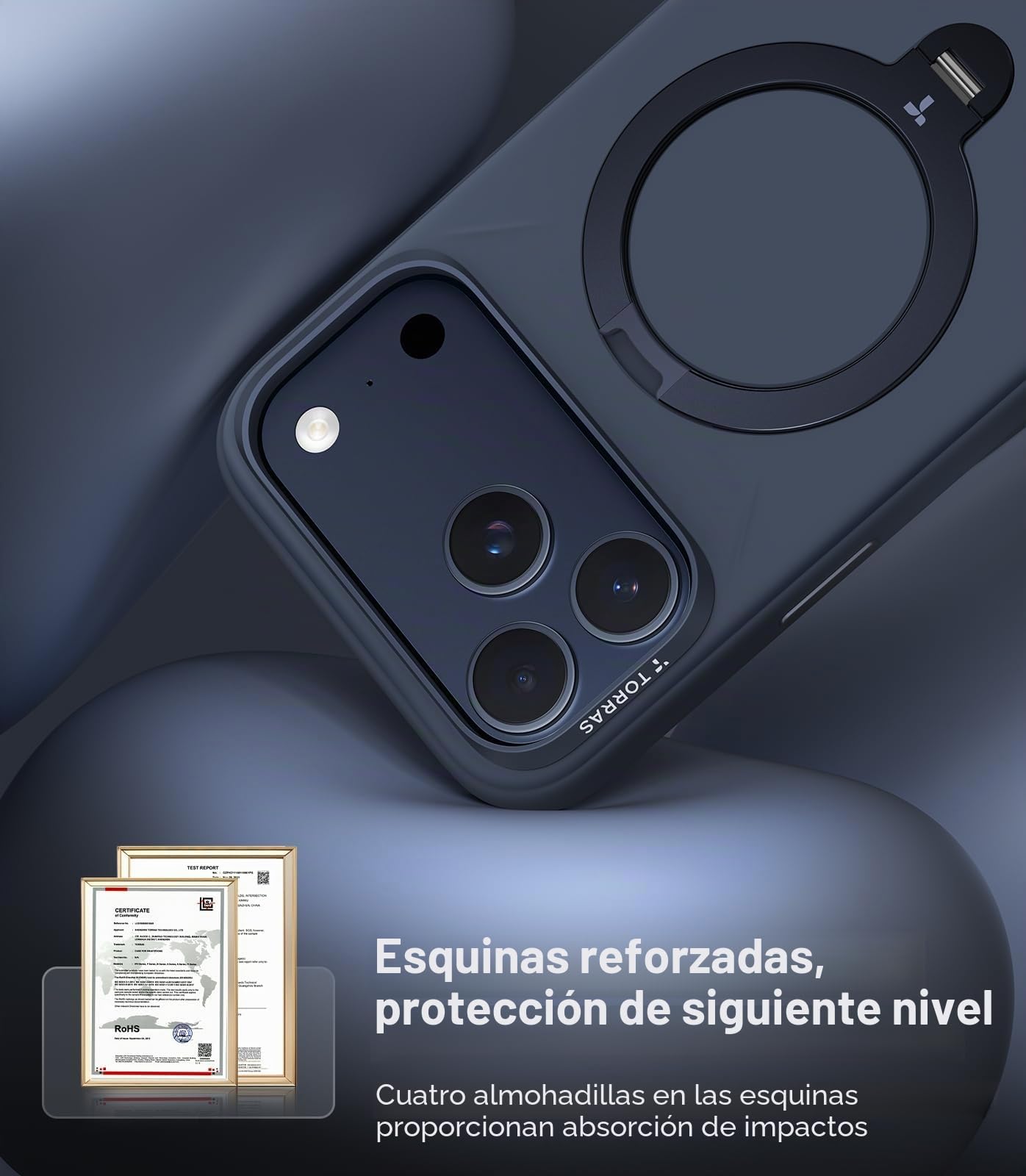 TORRAS Ostand Q3 - Funda de silicona para iPhone 17 Pro (silicona líquida superior) (soporte magnético 360°), protección contra caídas, con protección de botones de cámara, para iPhone 17 Pro, con