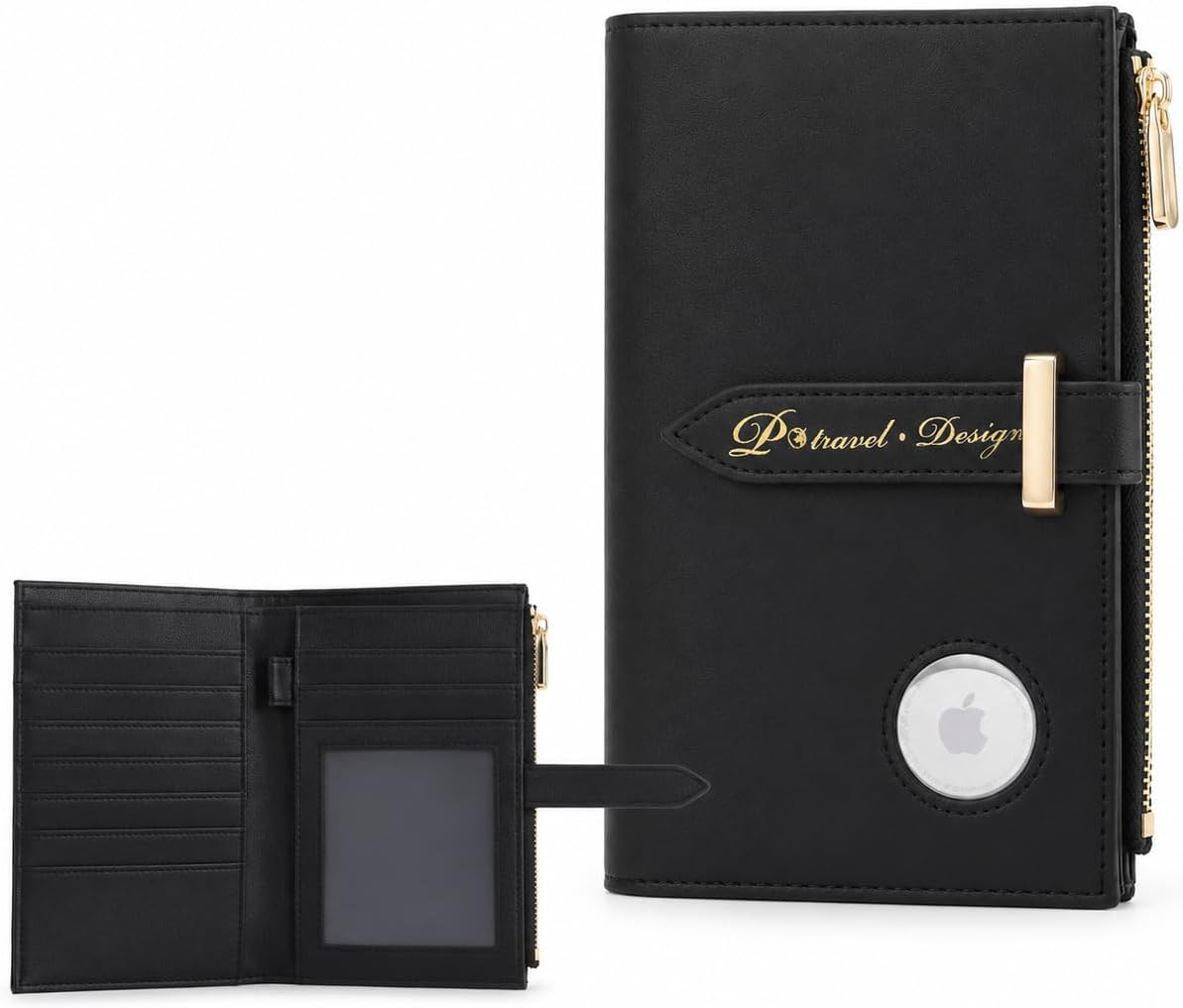 Passport Holder for Travel, Slim RFID Wallet with AirTag Holder, PU Leather
