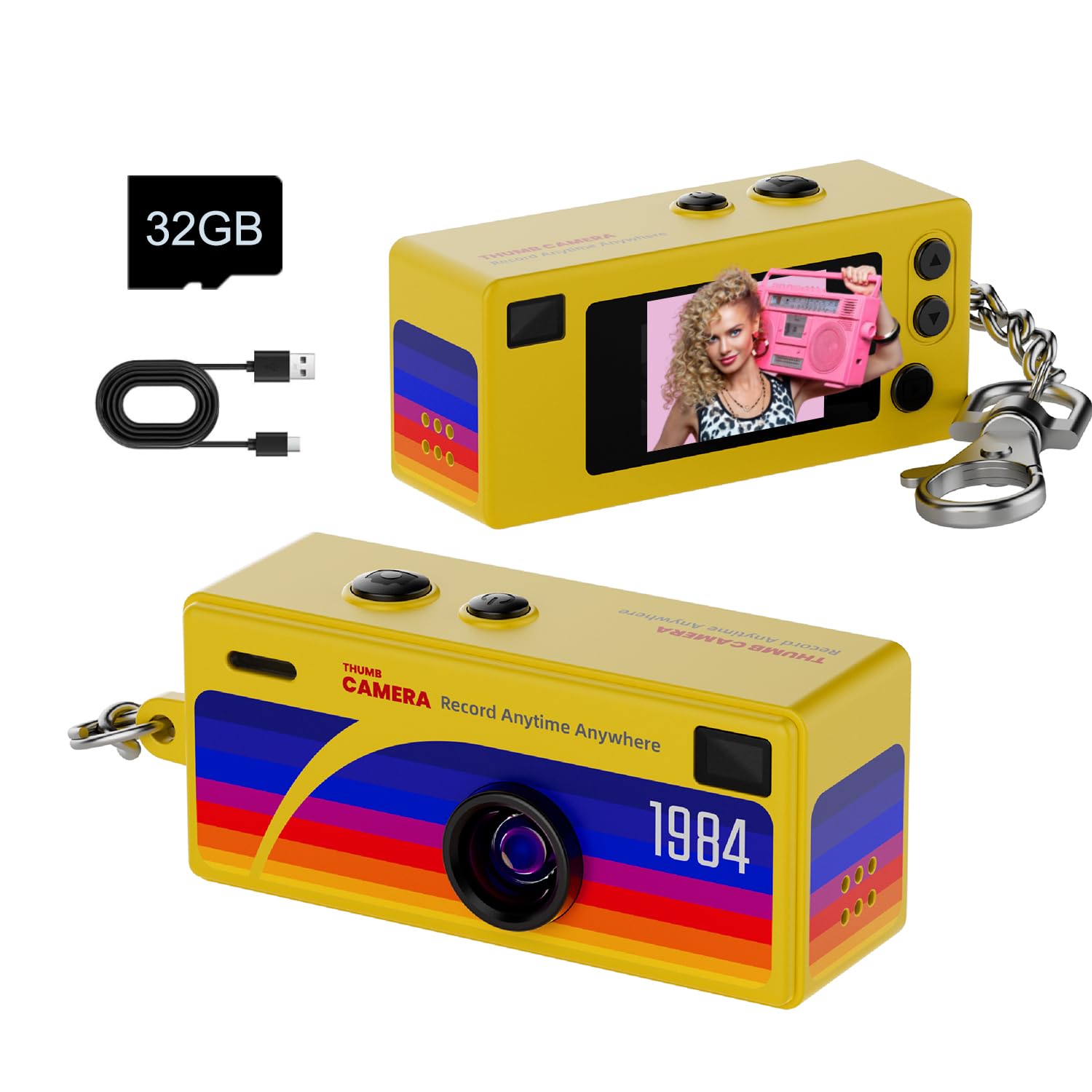 Mini Digital Camera with 32GB Micro SD Card, Retro Camera, FHD 1080P Video Recording & Photo Shooting, 20 Retro Filters, Pocket Mini Camera Keychain, Pendant Gift for Adults Kids (Orange) - 1