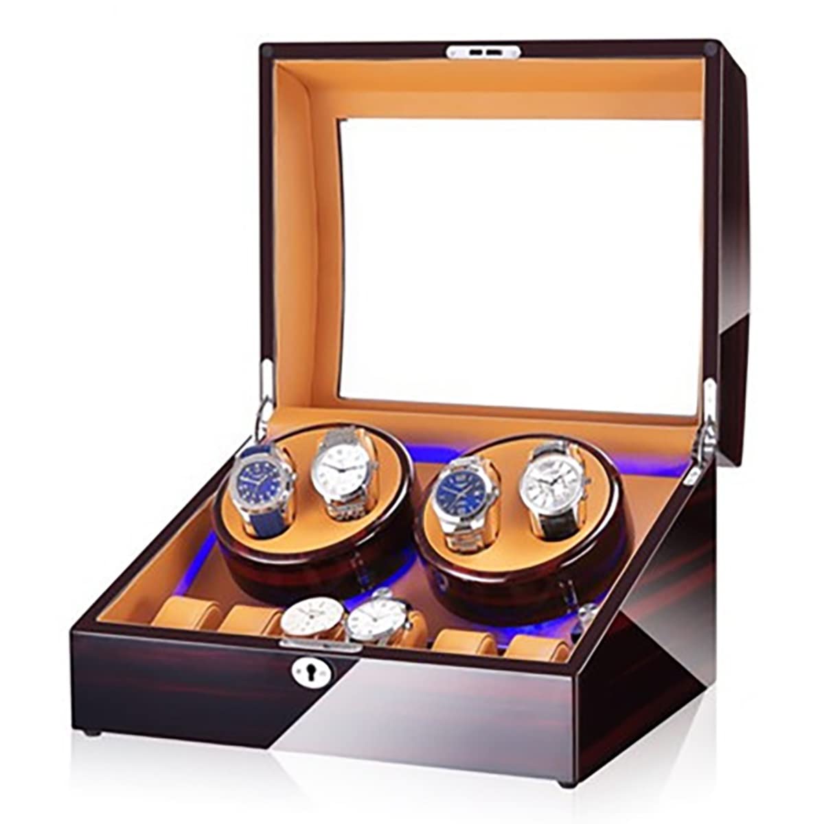 MYUYEE Large Capacity Automatic Watch Winder For 4 Watches+6 Storage Luxury Mechanical Watch Storage Case With Quiet Motor Self Winding Wristwatch Rotator Box (A)