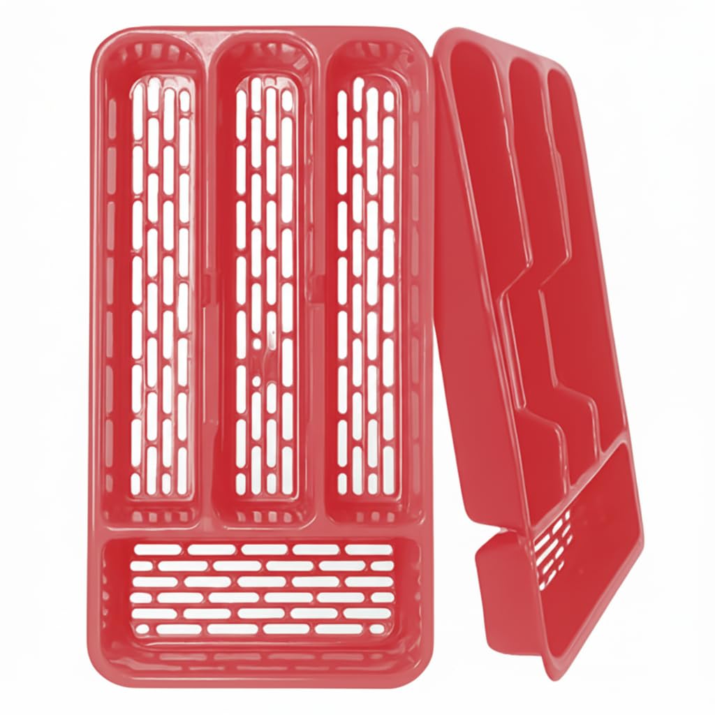 Ketayle Small Tier Cutlery Tray Classic Red - BPA-Free Plastic, Food Safe, Non-Slip Base, Perfect for Drawer Organization, 33x17.5x4.3 cm, Durable and Easy to Clean