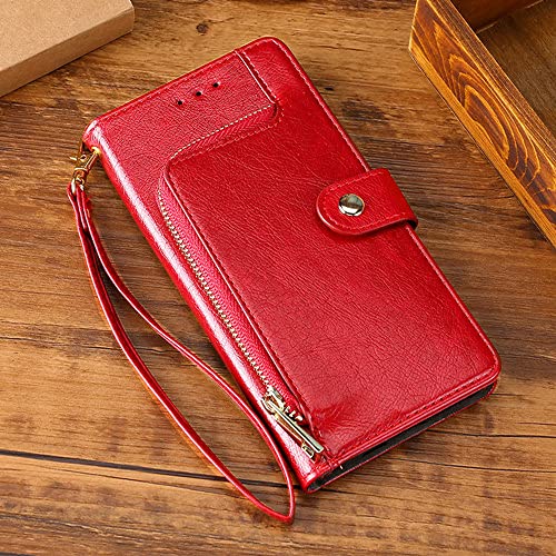 Étui portefeuille en cuir rouge avec fermeture éclair pour Samsung A30