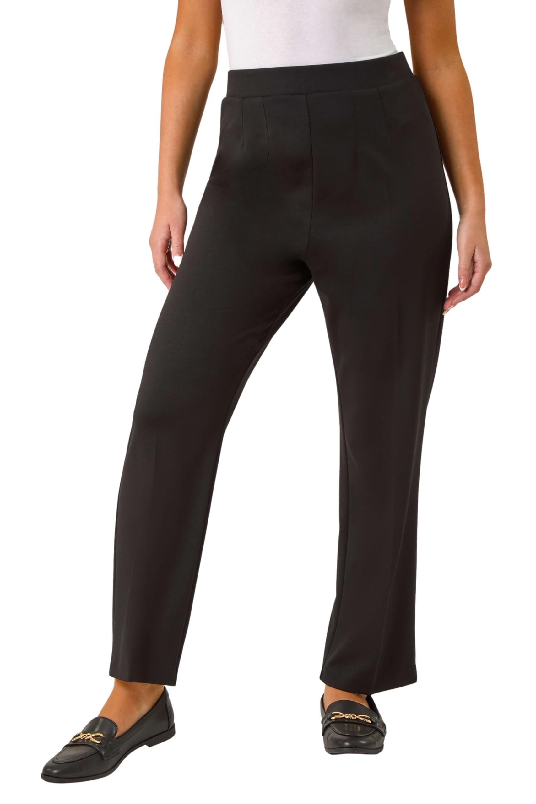 Roman Women's Black Petite Straight Leg Ponte Stretch Trouser In Size 16